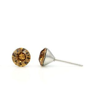 6mm Brown Swarovski Earrings | Mini Brown Crystal Studs | Brown Sparkly Studs